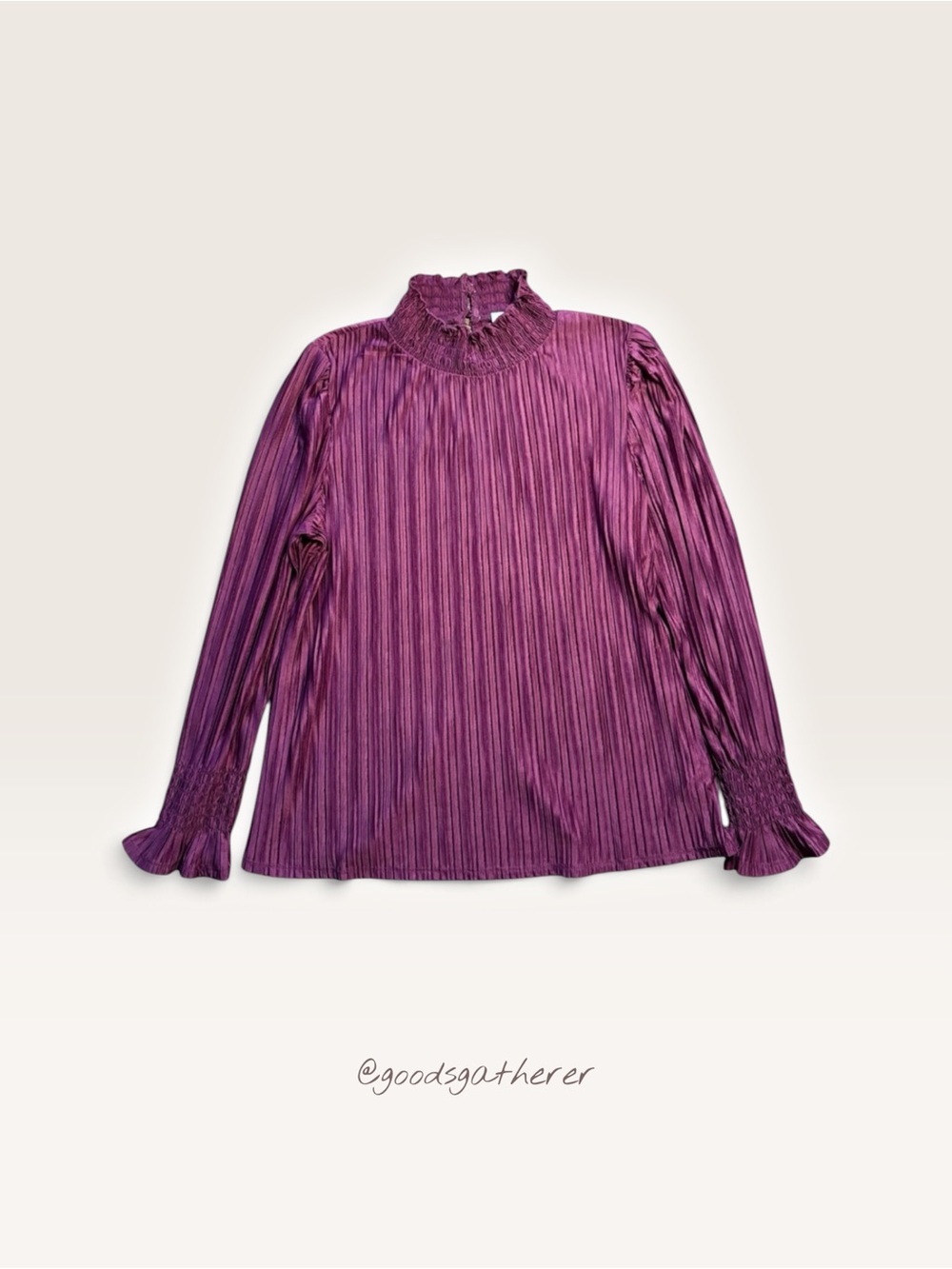 Rio & Rian Pleated Blouse Women’s L Burgundy Mock Neck Long Sleeve